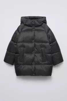 Пуховик длинный ZARA, антрацитово-серый