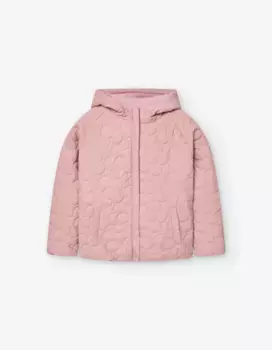 Пуховик для девочки с капюшоном и цветочной фактурой Losan, розовый
