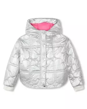 Пуховик для девочки с капюшоном и ребристыми манжетами Billieblush, серебрянный