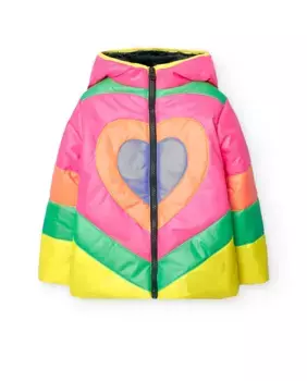 Пуховик для девочки с капюшоном и застежкой-молнией Boboli, мультиколор