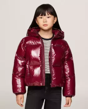 Пуховик для девочки с капюшоном Tommy Hilfiger, красный