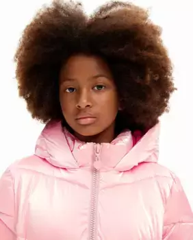 Пуховик для девочки с металлизированной отделкой Desigual, розовый
