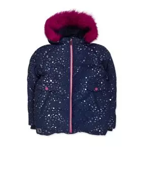 Пуховик для девочки с принтом и меховым капюшоном Tuc tuc, темно-синий