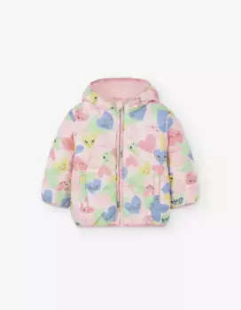 Пуховик для девочки с принтом, капюшоном и застежкой-молнией Losan, розовый