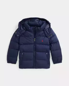 Пуховик для мальчика из водоотталкивающей ткани темно-синего цвета Polo Ralph Lauren, темно-синий