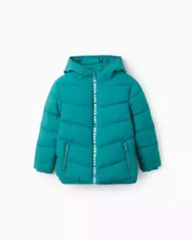 Пуховик для мальчика на флисовой подкладке и капюшоне Zippy, зеленый