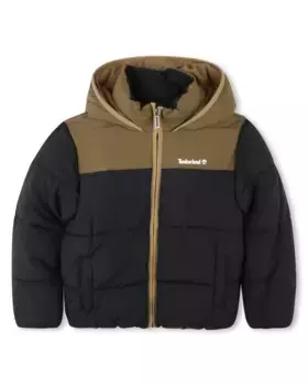 Пуховик для мальчика с капюшоном и застежкой-молнией Timberland, черный