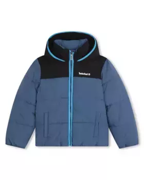 Пуховик для мальчика с капюшоном и застежкой-молнией Timberland, темно-синий