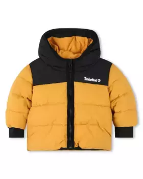 Пуховик для мальчика с капюшоном и застежкой-молнией Timberland, цвет Mostaza