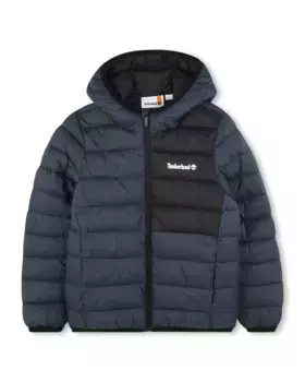 Пуховик для мальчика с капюшоном и застежкой-молнией Timberland, темно-синий