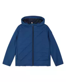 Пуховик для мальчика с капюшоном и застежкой-молнией BOSS Kidswear, темно-синий