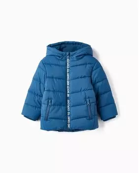 Пуховик для мальчика с капюшоном и карманами на молнии Zippy, синий