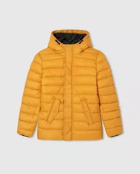 Пуховик для мальчика с капюшоном и застежкой-молнией Pepe Jeans, горчичный