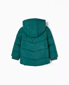 Пуховик для мальчика с капюшоном и застежкой-молнией Zippy, темно-зеленый