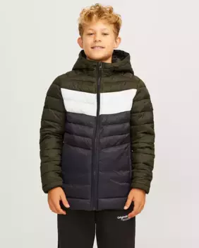 Пуховик для мальчика с капюшоном Jack & Jones, черный