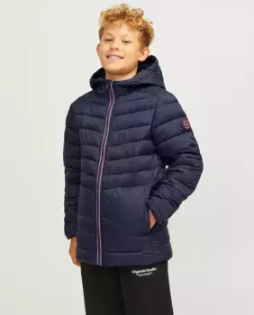 Пуховик для мальчика с капюшоном Jack & Jones, темно-синий
