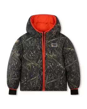 Пуховик для мальчика с принтом, капюшоном и застежкой-молнией Timberland, мультиколор