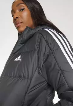 Пуховик Essentials 3-Stripes Mid Down Hooded adidas Sportswear, черный