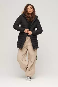 Пуховик Fuji средней длины с капюшоном Superdry, черный