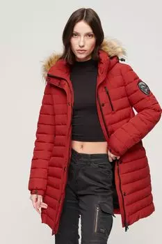 Пуховик Fuji средней длины с капюшоном Superdry, красный