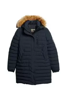 Пуховик Fuji средней длины с капюшоном Superdry, синий