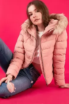 Пуховик Furry с карманами и капюшоном 497AURA Lela, розовый