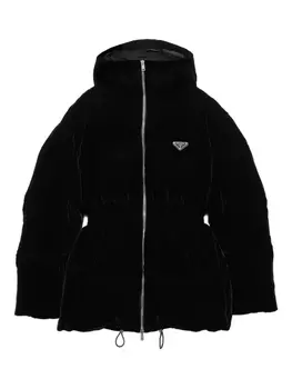 Пуховик из бархата Prada, черный