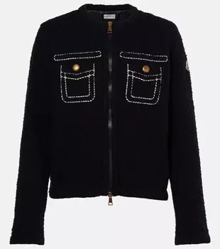 Пуховик из букле с добавлением шерсти Moncler, темно-синий