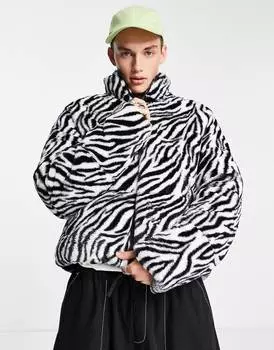Пуховик из искусственного меха с принтом под зебру ASOS DESIGN