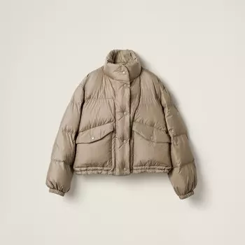 Пуховик из технического понжа Miu Miu, серый
