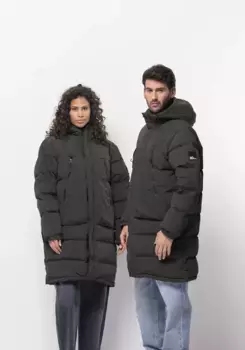 Пуховик Jack Wolfskin "DELLBRUECK LONG JKT", с капюшоном, черный