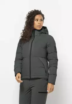 Пуховик Jack Wolfskin "WANDERMOOD DOWN JKT W", с капюшоном, зеленый