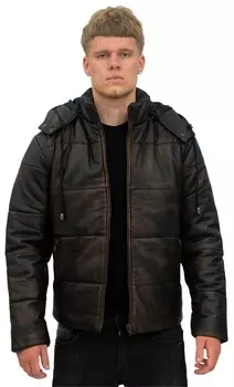 Пуховик кожаный бомбер аугсбург Infinity Leather, черный