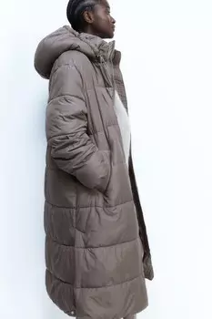 Пуховик Mama с капюшоном H&M, коричневый