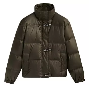 Пуховик Massimo Dutti Down And Feather Filling, серовато-зеленый