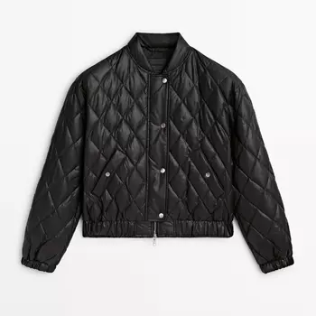 Пуховик Massimo Dutti Down And Feather Padding Diamond-design Bomber, черный