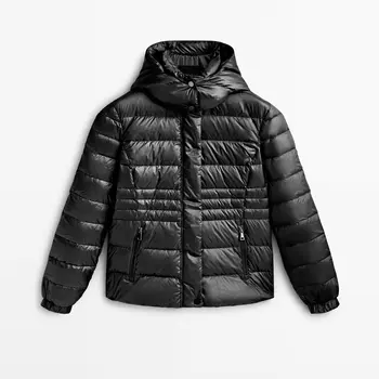 Пуховик Massimo Dutti Hooded down and feather, черный