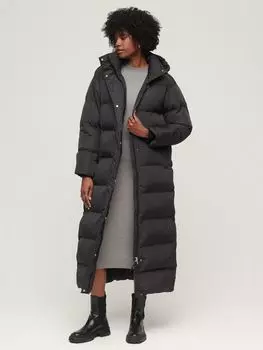 Пуховик макси с капюшоном Superdry, черный
