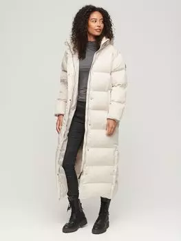Пуховик макси с капюшоном Superdry, дождливый день серый