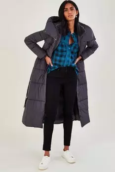 Пуховик макси с объемным капюшоном и воронкой Monsoon, серый