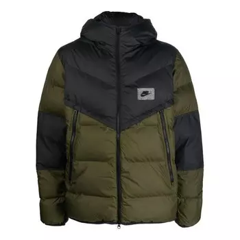 Пуховик Men's Nike Logo Zipper Hooded Long Sleeves Green Down Jacket, зеленый