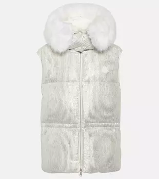 Пуховик Mergule с отделкой из искусственного меха MONCLER, серебряный