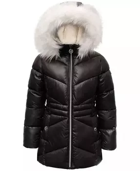 Пуховик Michael Kors Big Girls Stadium с отделкой из искусственного меха, розовый
