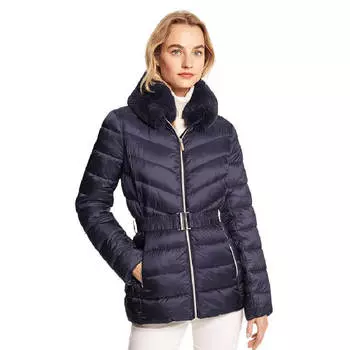 Пуховик Michael Michael Kors Faux Fur Trim Quilted Nylon, темно-синий