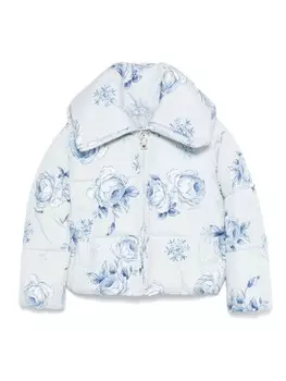 Пуховик Monnalisa с цветочным принтом, синий