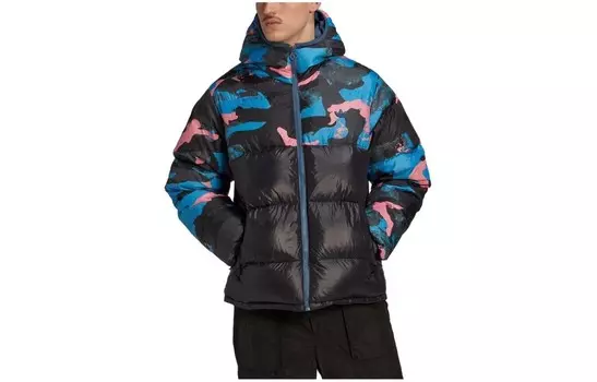 Пуховик мужской черный/розовый/темно-синий Adidas Originals, черный/розовый/темно-синий