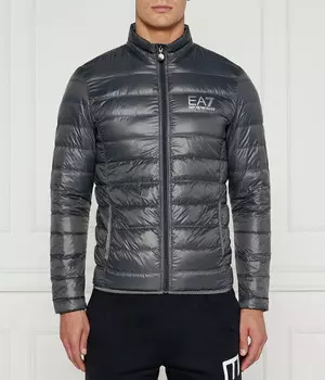 Пуховик мужской Ea7 с воротником-стойкой, серый