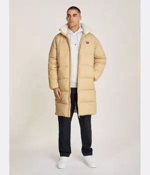 Пуховик мужской Tommy Jeans длинный с воротником-стойкой, бежевый