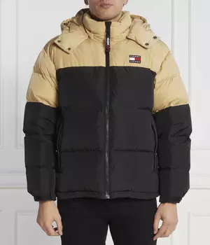 Пуховик мужской Tommy Jeans с капюшоном, черно-бежевый