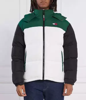 Пуховик мужской Tommy Jeans утепленный с капюшоном, белый/черный/зеленый